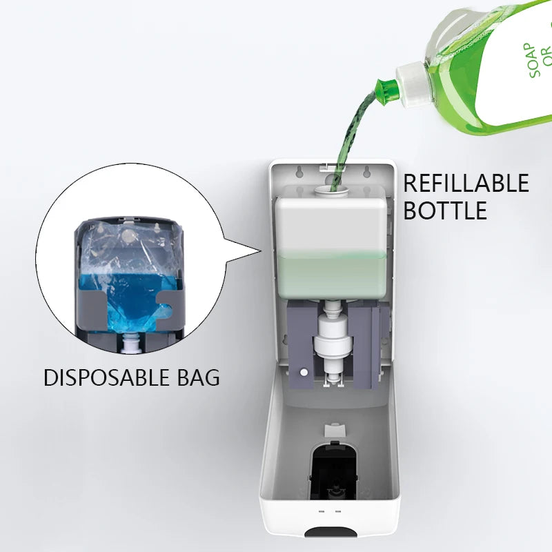 Automatic Wall-Mounted Soap Dispenser with Water Tray and Different Pumps, Non-Contact Induction Foam Gel Spray