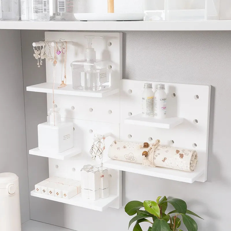 No punch Wall Shelf Storage Rack Organizer Home Decor Kitchen Bedroom Hanging Wall Pegboard Storage Rack Hole Board