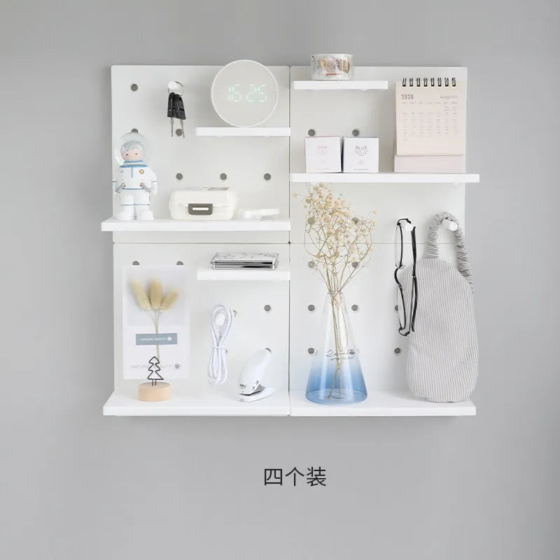 No punch Wall Shelf Storage Rack Organizer Home Decor Kitchen Bedroom Hanging Wall Pegboard Storage Rack Hole Board