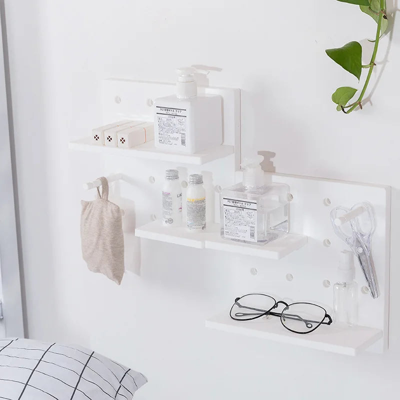 No punch Wall Shelf Storage Rack Organizer Home Decor Kitchen Bedroom Hanging Wall Pegboard Storage Rack Hole Board