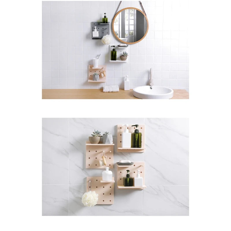 No punch Wall Shelf Storage Rack Organizer Home Decor Kitchen Bedroom Hanging Wall Pegboard Storage Rack Hole Board